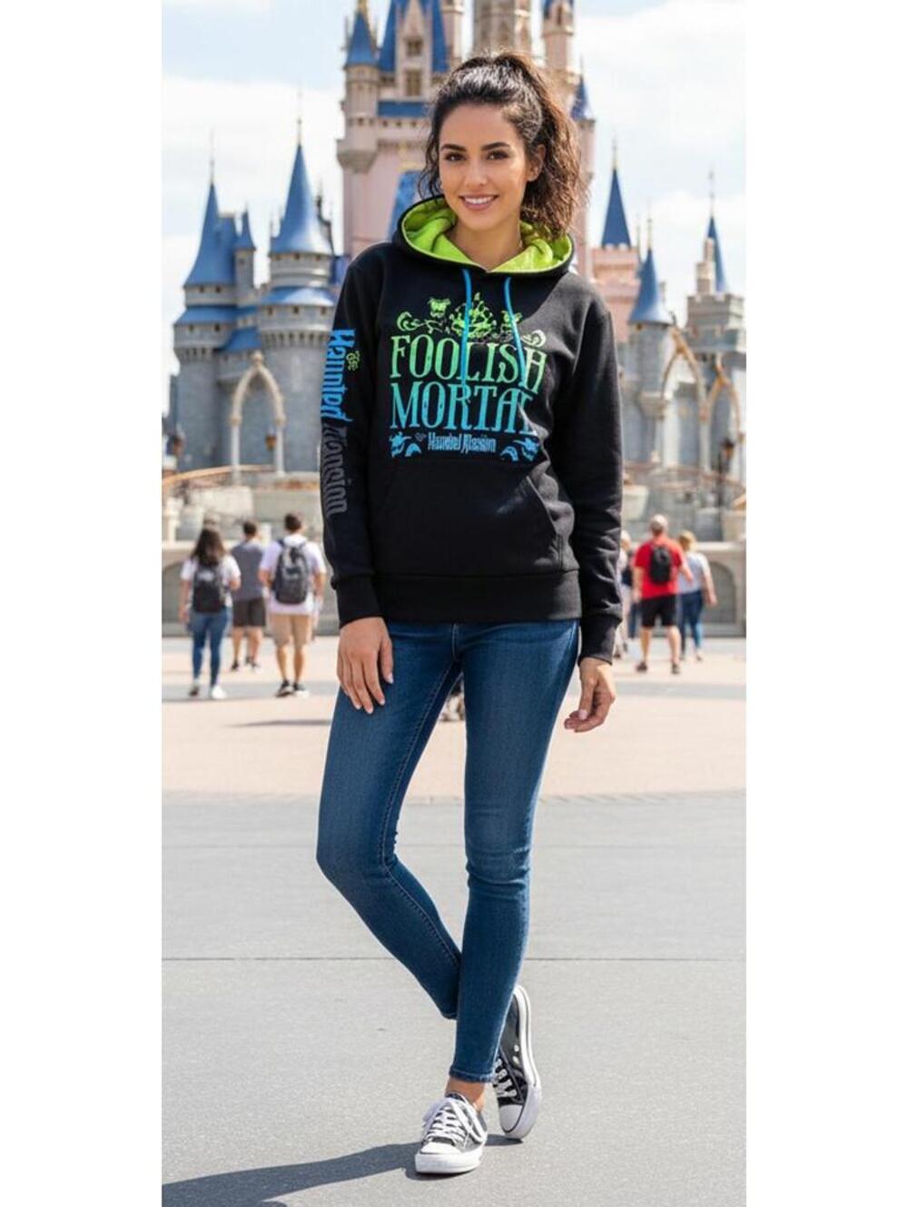 Disney Parks Haunted Mansion Foolish Mortal Hoodie Black XS NWT